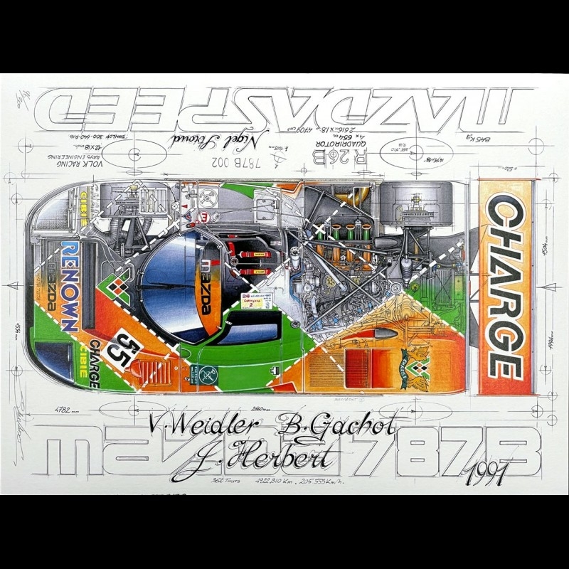 Mazda 787B n° 55 24h Le Mans 1991﻿ Mazdaspeed original drawing by