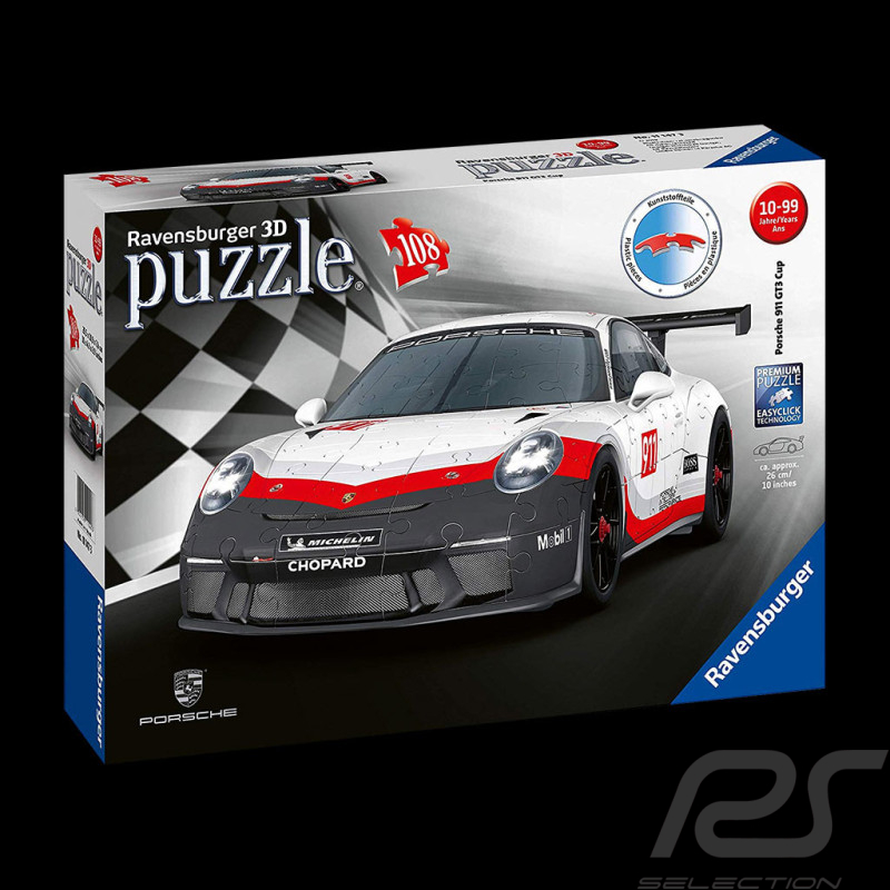 Puzzle 3D Porsche 911 GT3 Cup blanc / rouge / noir 108 pièces 1/18  Ravensburger 111473
