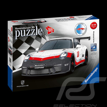 Puzzle 3D Porsche 911 GT3 Cup blanc / rouge / noir 108 pièces 1/18 Ravensburger 111473
