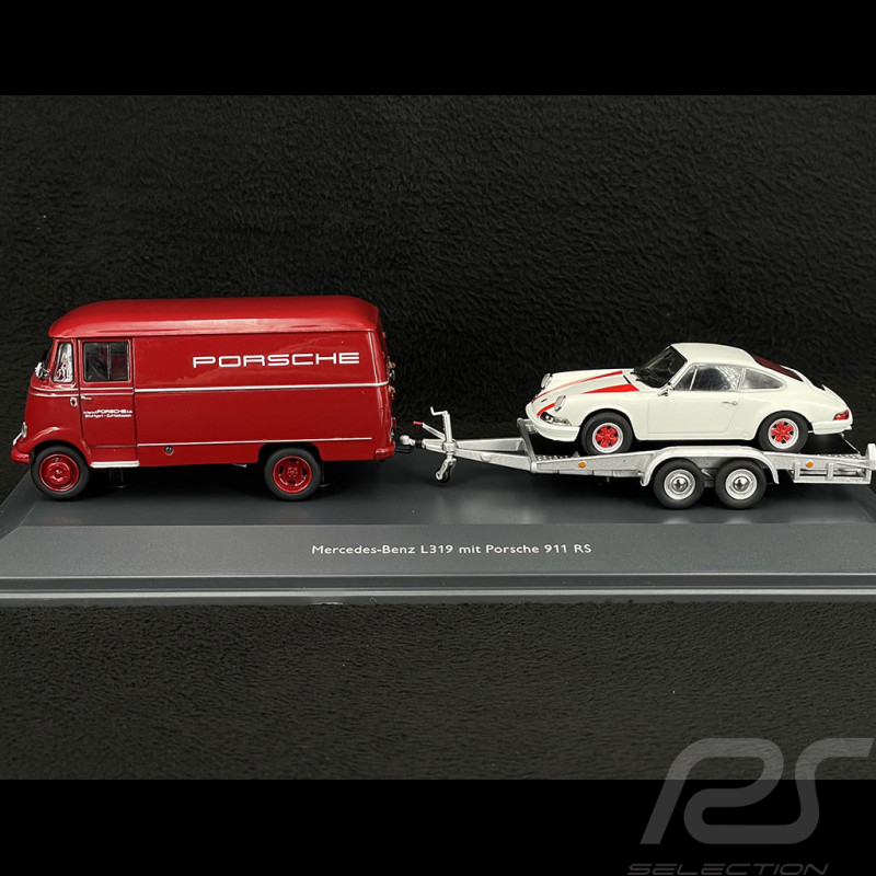 Duo Transporter Mercedes-Benz L319 und Porsche 911 RS 1967 Weiß 1/43 Schuco 450249900
