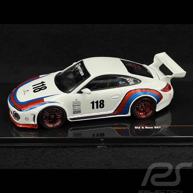 Porsche 911 Carrera 4S 2007 Old and New 997 2019 White / Martini 1/43 Ixo Models MOC321