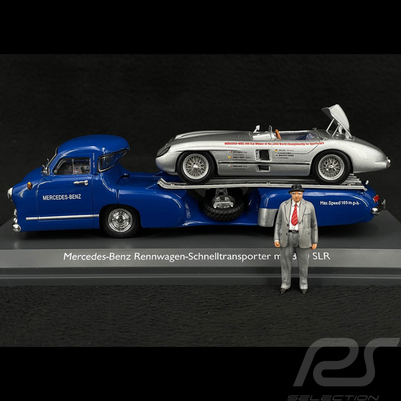 Mercedes-Benz Transporteur avec Mercedes-Benz 300 SLR 1955 et Figurine Alfred Neubauer 1/43 Schuco 450376800