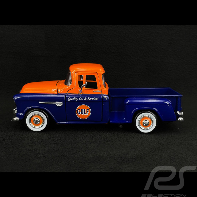 Chevrolet Chevy 5100 Stepside 1955 Gulf Orange / Bleu 1/24 MotorMax 79651