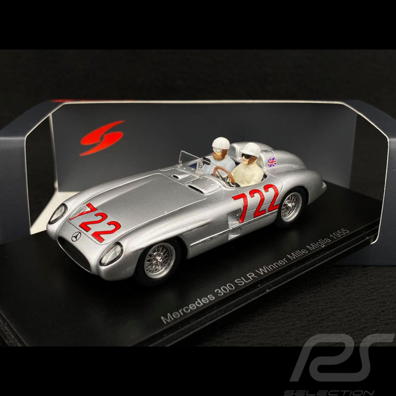 Mercedes-Benz 300 SLR n°722 Vainqueur Mille Miglia 1955 avec figurine Moss / Jenkinson 1/43 Spark S5859