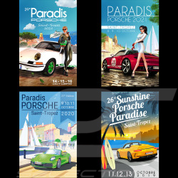 Set Affiches Paradis Porsche Saint-Tropez 2019-2022 imprimées sur plaque Aluminium Dibond 40 x 60 cm