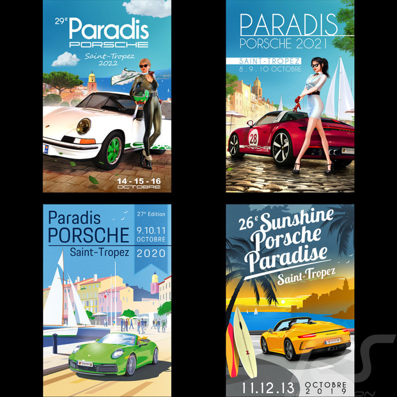 Plakatset Paradis Porsche Saint-Tropez 2019-2022 gedruckt auf Aluminium Dibond 40 x 60 cm