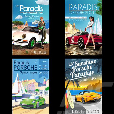 Set Affiches Paradis Porsche Saint-Tropez 2019-2022 imprimées sur plaque Aluminium Dibond 40 x 60 cm