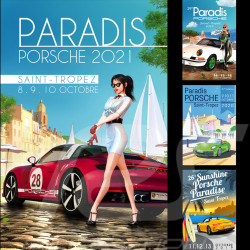 Set Posters Paradis Porsche Saint-Tropez 2019-2022 printed on Aluminium Dibond plate 40 x 60 cm