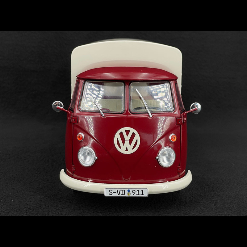Motormax VW T1 Samba Bus Modellauto – Schwarz-Rot, 1:24 Maßstab, Mit öffnender Hecktür, 18 Cm