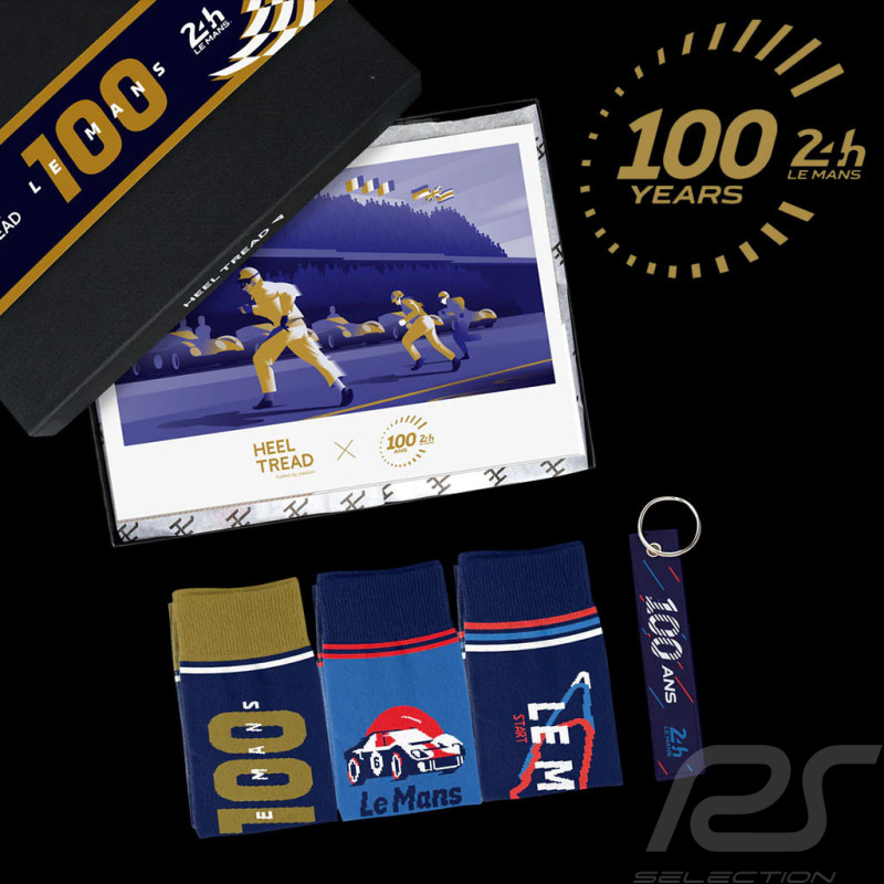 4 Paar Inspiration Le Mans 100 Ans Socken Boxset mit Schlüsselanhänger