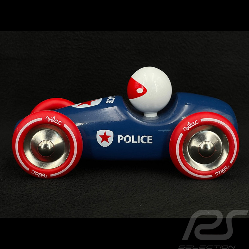 Vintage Holz Rennauto Polizei Blau / Rot 2247P