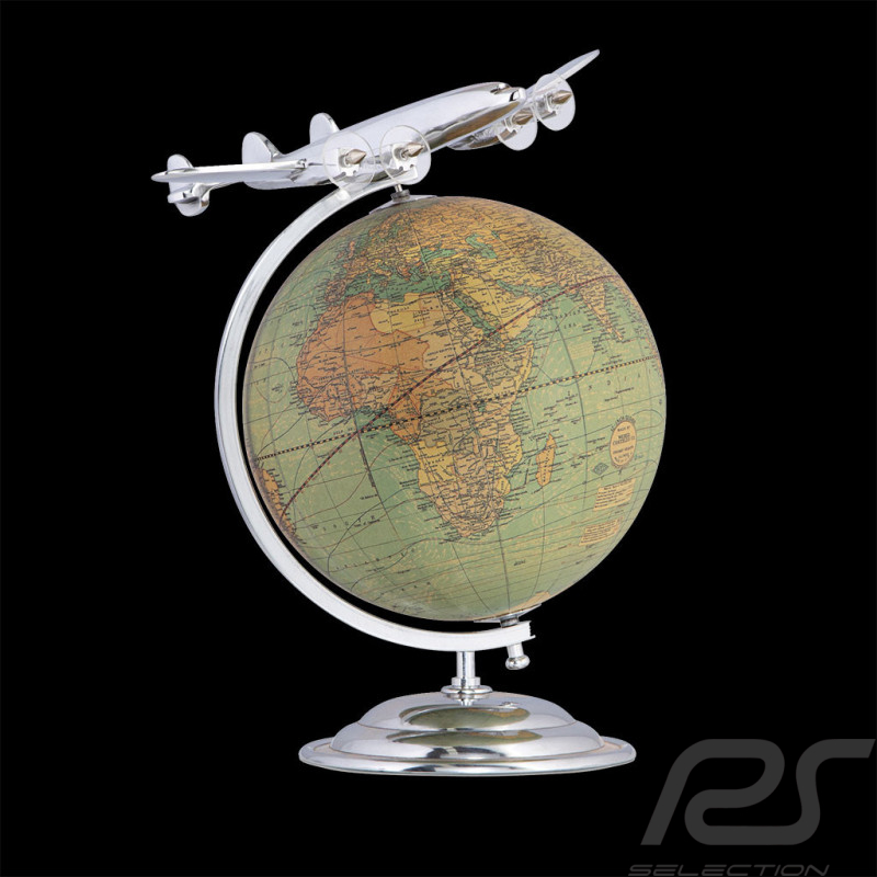 Avion Sur le toit du Monde avec globe terrestre socle Aluminium AP108