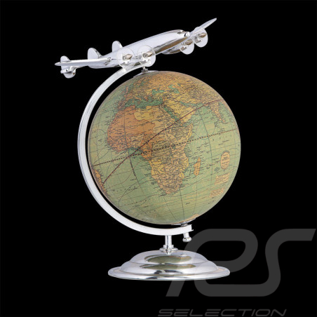 Avion Sur le toit du Monde avec globe terrestre socle Aluminium AP108