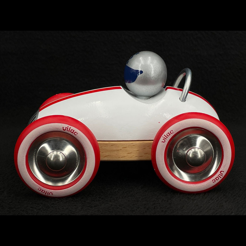 White Vintage Roadster 13 cm Vilac, a sports car lacquered wood Made in France 2332W