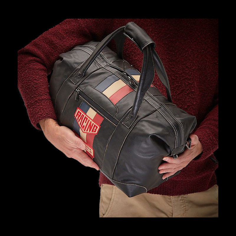Racing Travel Bag Vintage Black Leather Medium