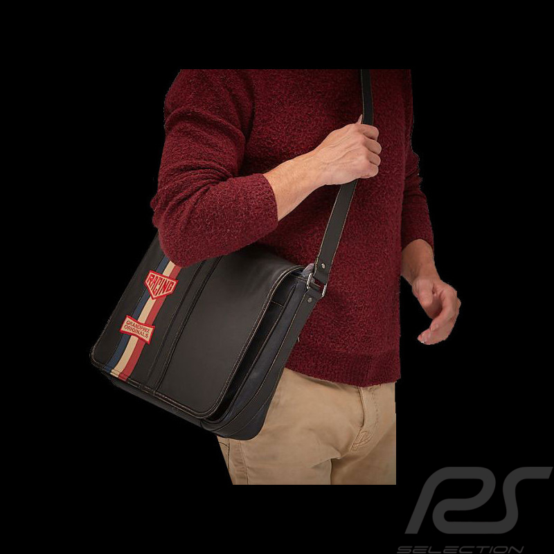 Racing Schultertasche Vintage Schwarz Leder