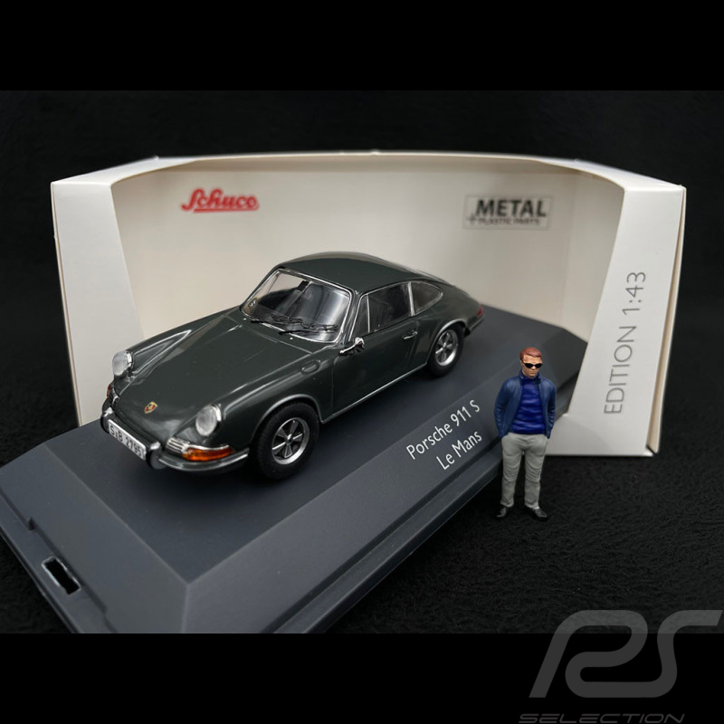 Porsche 911 S 1968 mit Steve McQueen Figur / Le Mans Film Schiefergrau 1/43 Schuco 450361700