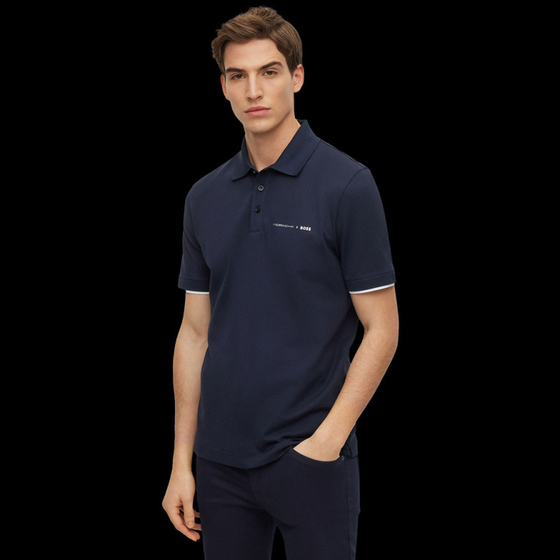 Porsche x BOSS Polo shirt Capsule logo Stretch-cotton Dark blue BOSS ...