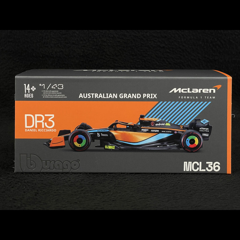 Bburago F1- McLaren F1 MCL 36 #3 (Daniel Ricciardo) 2022 Season Model Car  1/43 B18-38063R