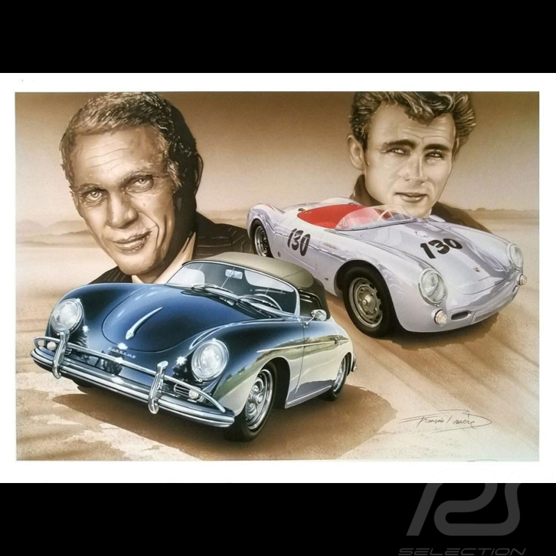 Carte postale Porsche 550 James Dean Porsche 356 Steve McQueen François Bruère - CP179