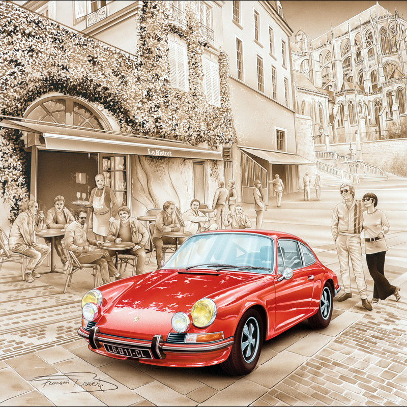 Porsche Poster 911 S 1968 Steve McQueen Das Bistro François Bruère - VA168