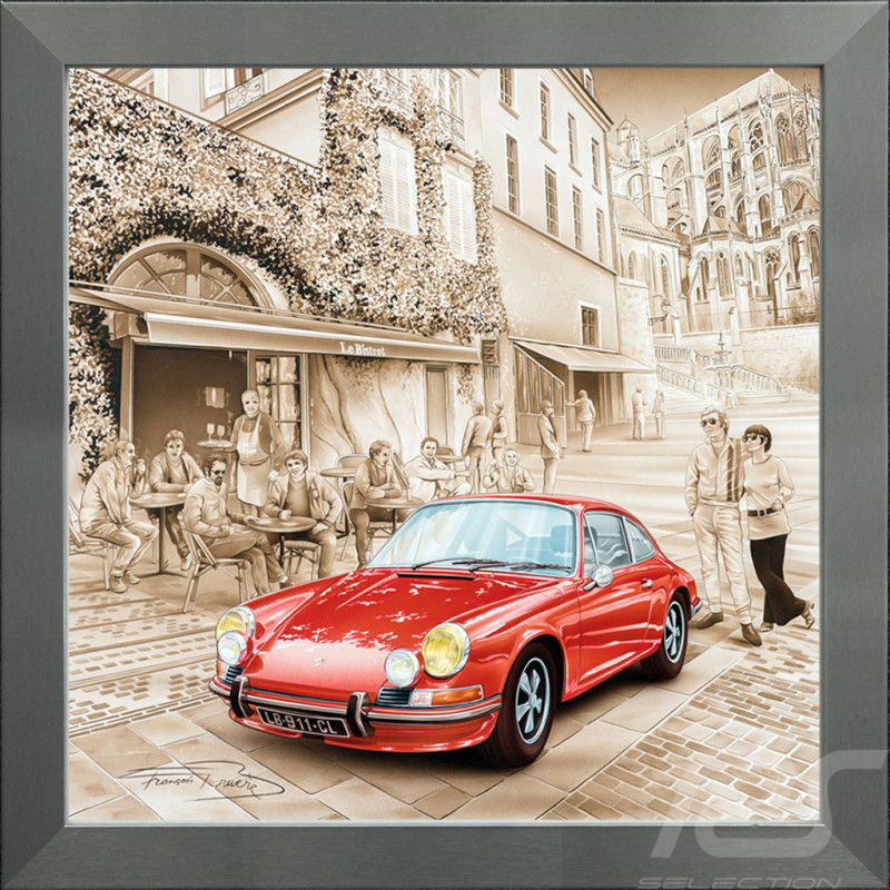 Porsche Poster 911 S 1968 Steve McQueen The Bistro Aluminium frame François Bruère - VA168
