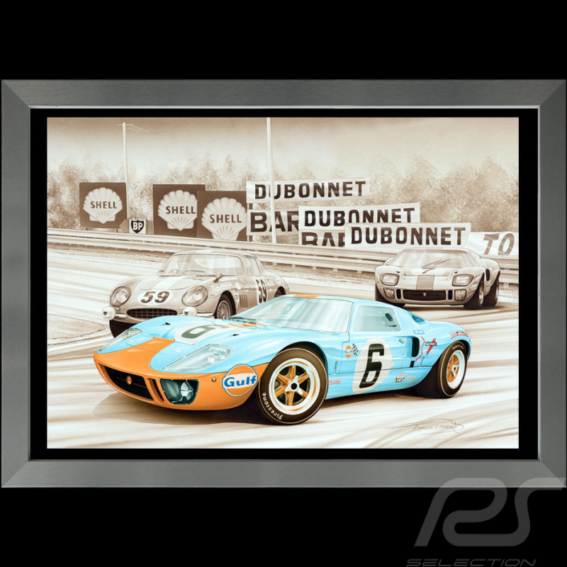 Ford Poster GT40 Sieger 24h Le Mans 1969 Aluminium Rahmen François Bruère - VA154