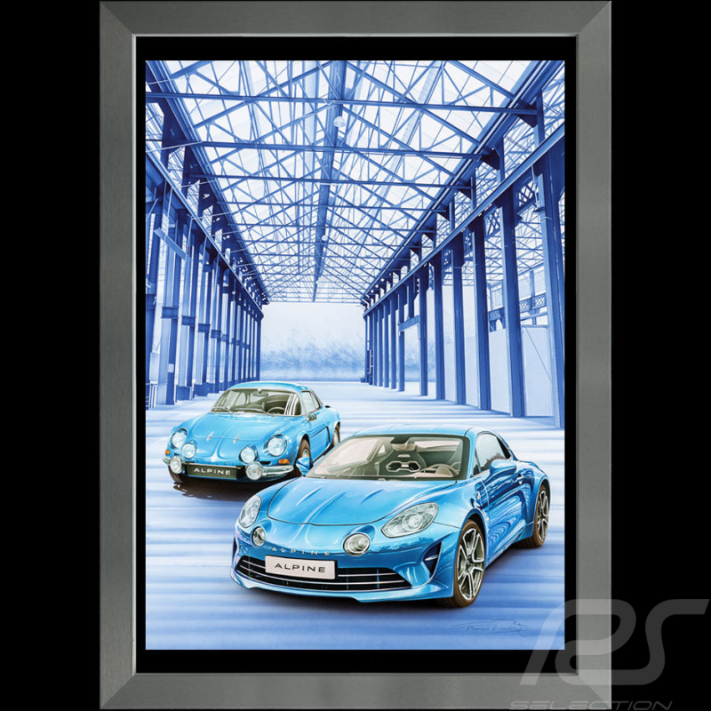 Alpine Poster A110 Blaue Garage Aluminium Rahmen François Bruère - VA146