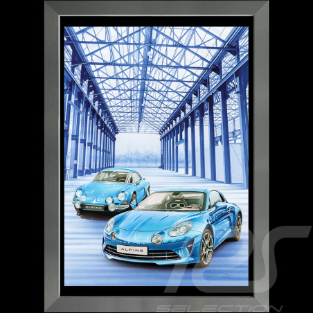 Alpine Poster A110 Blue Garage Aluminium frame François Bruère - VA146