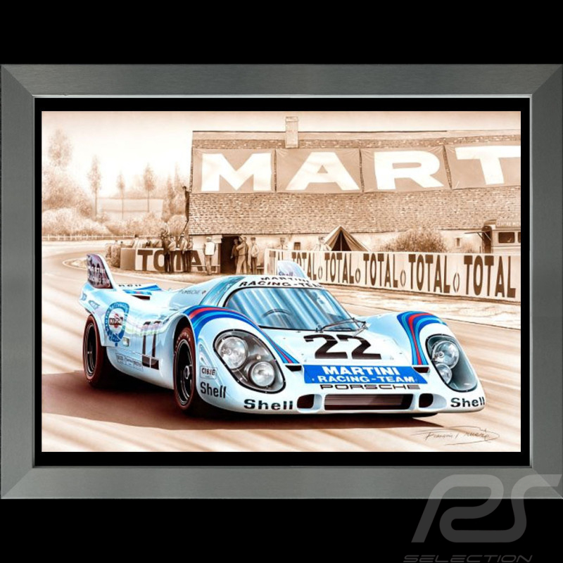 Porsche Poster 917K n° 22 Martini Sieger 24h Le Mans 1971 Aluminium Rahmen François Bruère - VA137