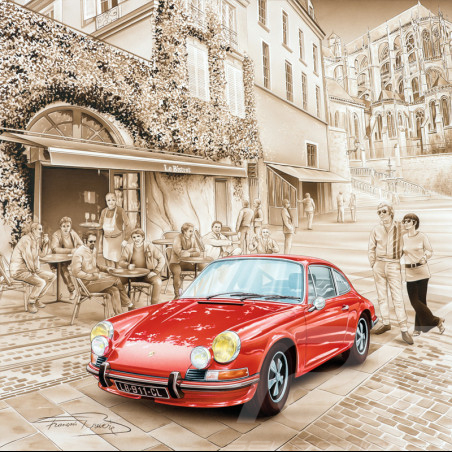 Carte postale Porsche 911 1965 Rouge Indien Steve McQueen François Bruère - CP224