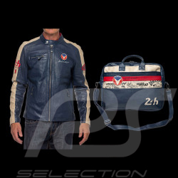 Duo Lederjacke 24h Le Mans Jacke Michel Vaillant Royalblau + 24h Le Mans Umhängetasche Michel Vaillant Leder Royalblau