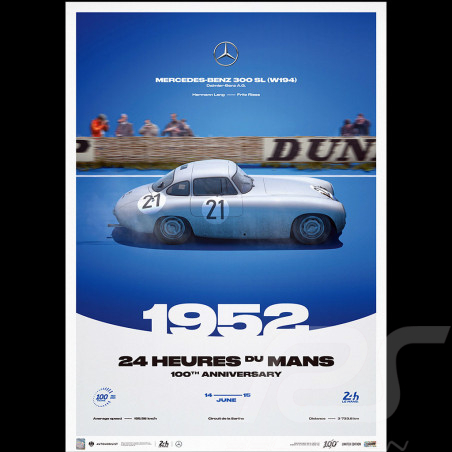Poster Mercedes-Benz 300 SL W194 Vainqueur 24h Le Mans 1952 - Limited edition