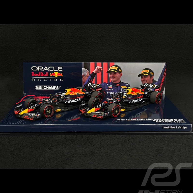 Coffret Max Verstappen / Sergio Perez Red Bull Racing RB18 Doublé vainqueur GP Emilie Romagne 2022 F1 1/43 Minichamps 472224111