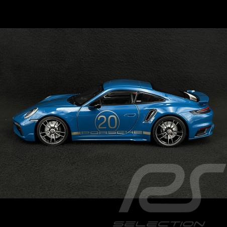 Porsche 911 Turbo S Coupe Sport Design Type 992 2021 Anniversary Edition Oslo blue 1/18 Minichamps 113069073