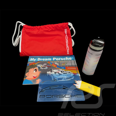 Kit Porsche Enfant Livre / Gourde / Sac / Coloriages Le Rêve de Petits Passionnés Porsche