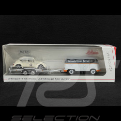 Volkswagen Bulli Transporter T1b mit Herbie auf Anhänger Elfenbein / Grau 1/64 Schuco 452033400