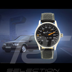 Montre compteur de vitesse Mercedes-Benz W124 240 km/h boitier chrome / fond noir / chiffres blancs