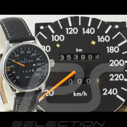 Montre compteur de vitesse Mercedes-Benz W124 240 km/h boitier chrome / fond noir / chiffres blancs