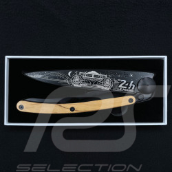 24h Le Mans Knife 100 years Night Edition Tattoo Titanium Olive wood Deejo DEE000762