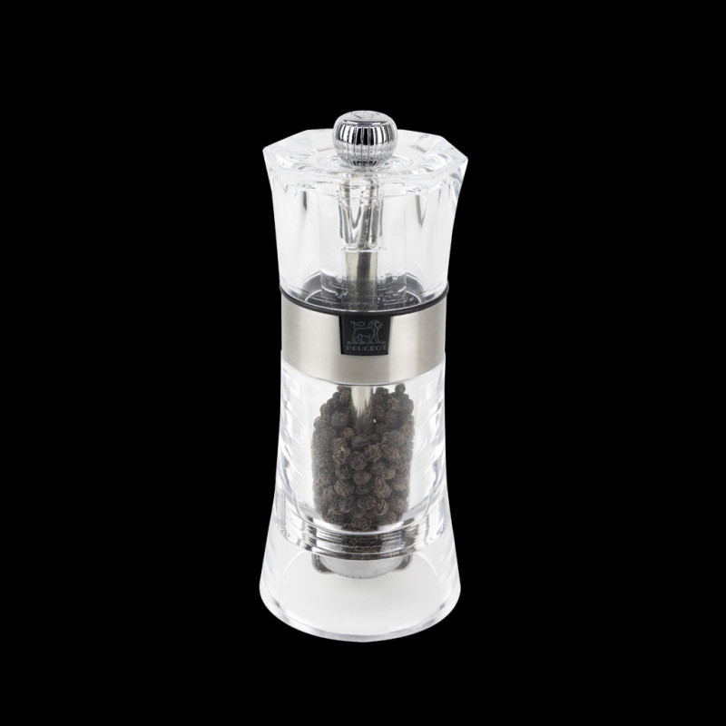 PEUGEOT - Oslo - Moulin à Poivre Moulin à Sel Humide 11 cm - Poivre Noir Sel humide Inclus - Réglage Classique- En Acryl et Inox - Fabrication Française - Coloris transparent