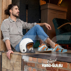 Chaussures Kamo-Gutsu The Original Tifo 042 Cuir Bleu Denim / Rose Corail - Denim Corallo - Homme
