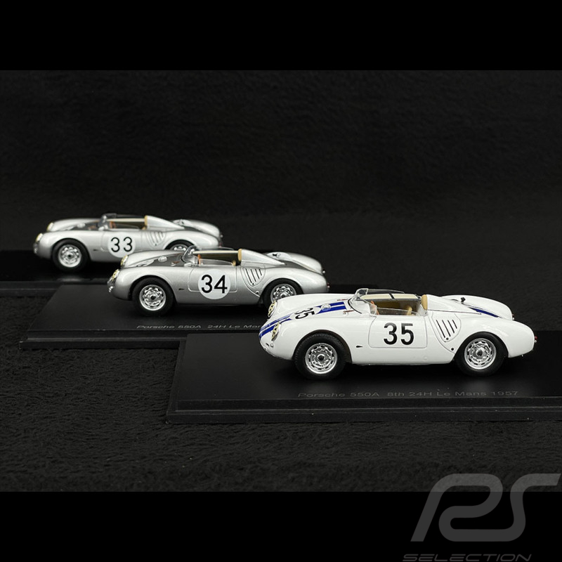 3er Set Porsche 550 A n° 35 & n° 34 & n° 33 24h Le Mans 1957 1/43 Spark