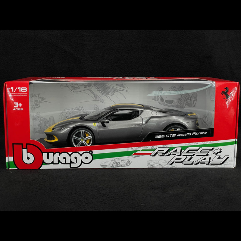 Ferrari 296 GTB Assetto Fiorano Año de construcción 2022 Gris metálico /  amarillo 1:18 Bburago