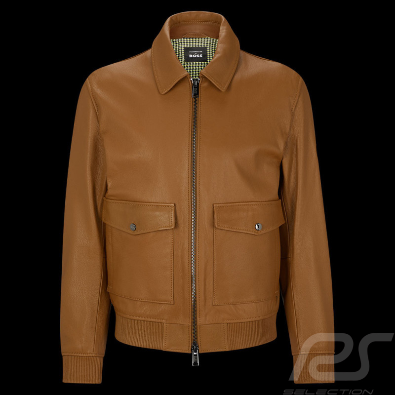 Veste Porsche x BOSS en cuir de chèvre Regular fit Marron BOSS 50499073_218 - Homme