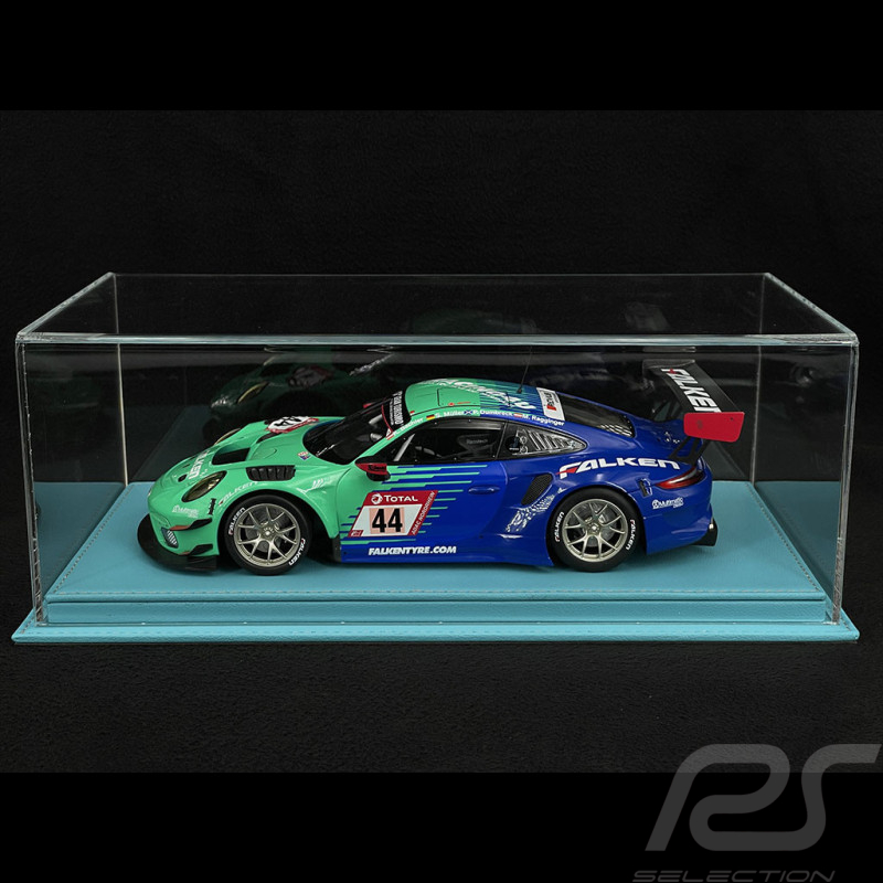 Vitrine 1/18 pour miniature Base Bleu Turquoise simili cuir qualité premium