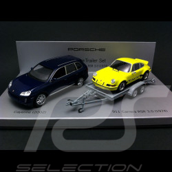 Set Porsche Cayenne 2002 Lapis Blue + Porsche 911 Carrera RSR 3.0 1974 Light Yellow 1/43 Minichamps WAPC2060216
