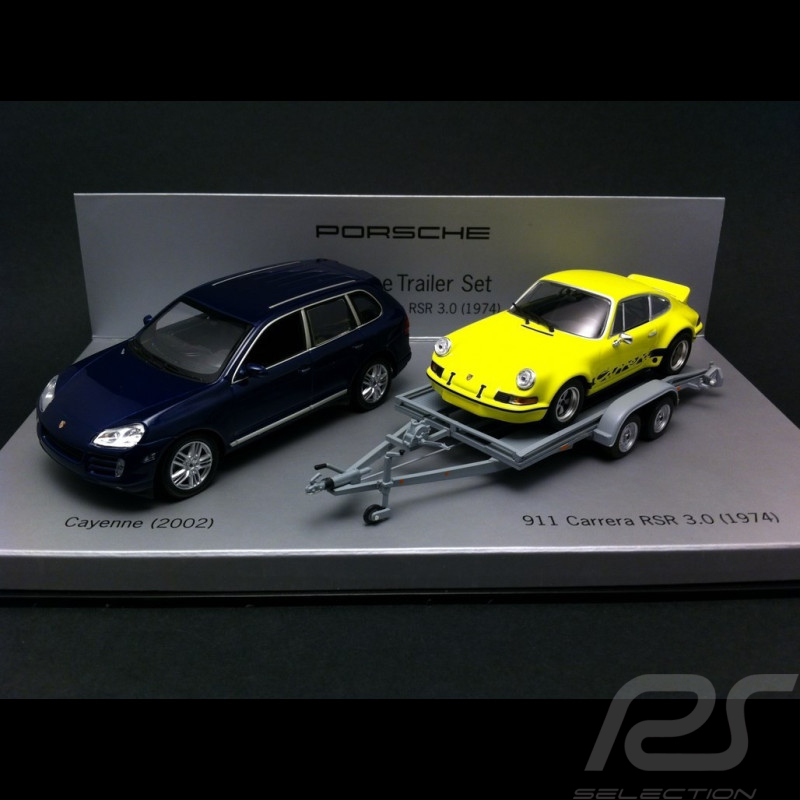 Set Porsche Cayenne 2002 Lapis Blue + Porsche 911 Carrera RSR 3.0 1974 Light Yellow 1/43 Minichamps WAPC2060216