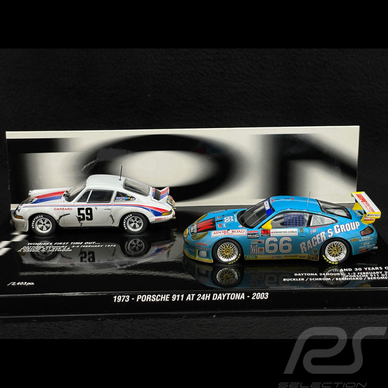 Duo Porsche 911 RSR 2.8 n° 59 + Porsche 911 GT3 RS Type 996 n° 66 Sieger 24h Daytona 1973 & 2003 1/43 Minichamps 402036996