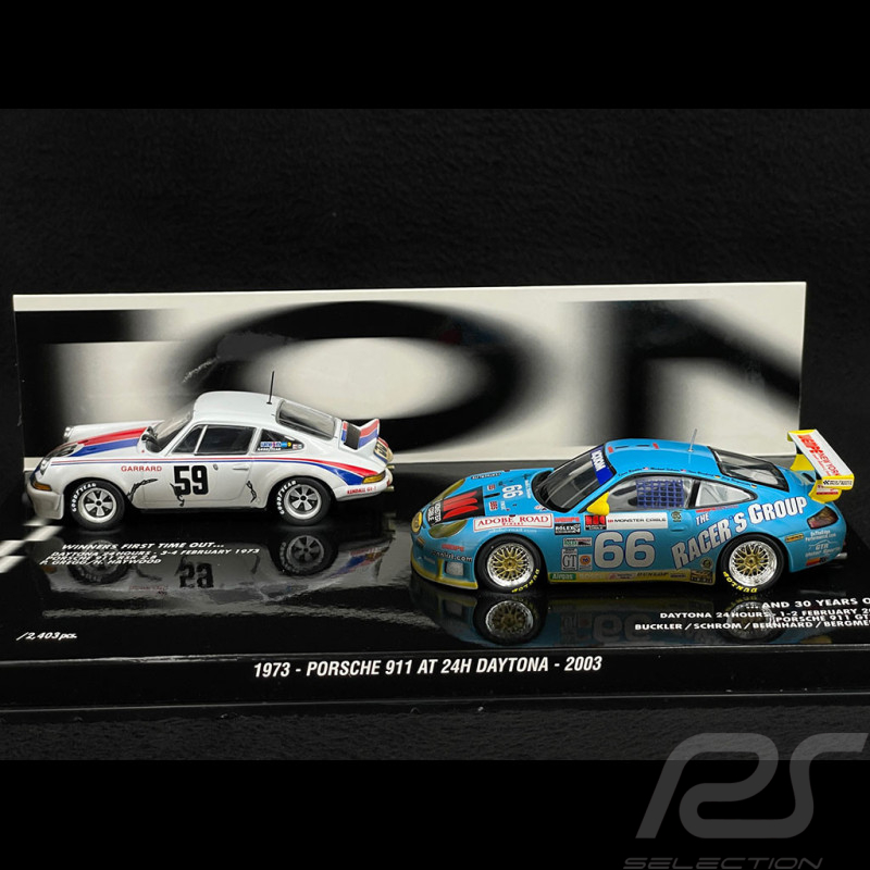 Duo Porsche 911 RSR 2.8 n° 59 + Porsche 911 GT3 RS Type 996 n° 66 Winner  24h Daytona 1973 & 2003 1/43 Minichamps 402036996